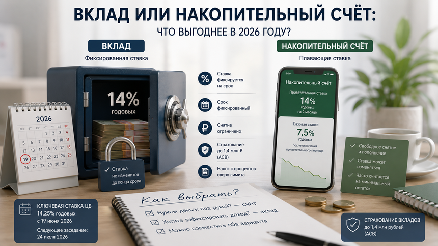 Вклад или накопительный счёт в 2026 году: что лучше