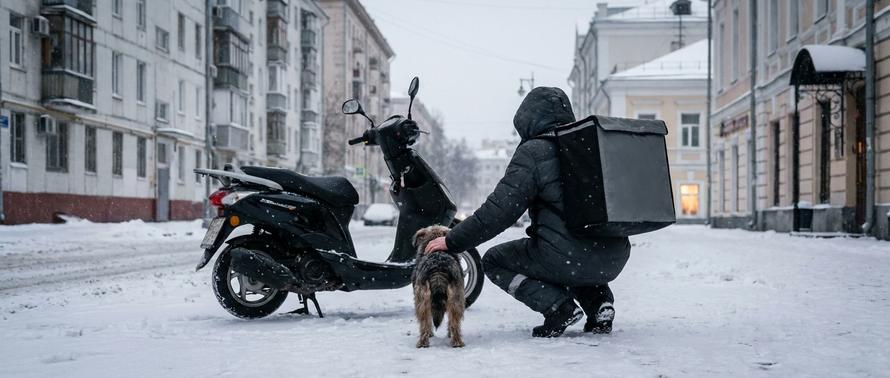 Курьера «Додо Пиццы» уволили за спасение собаки от мороза. Московский зоопарк готов её забрать